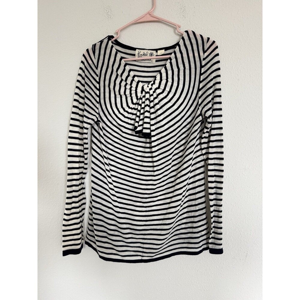 Anthropologie Field & Flower Womens Medium Swirl Knot Sweater Blue White Striped